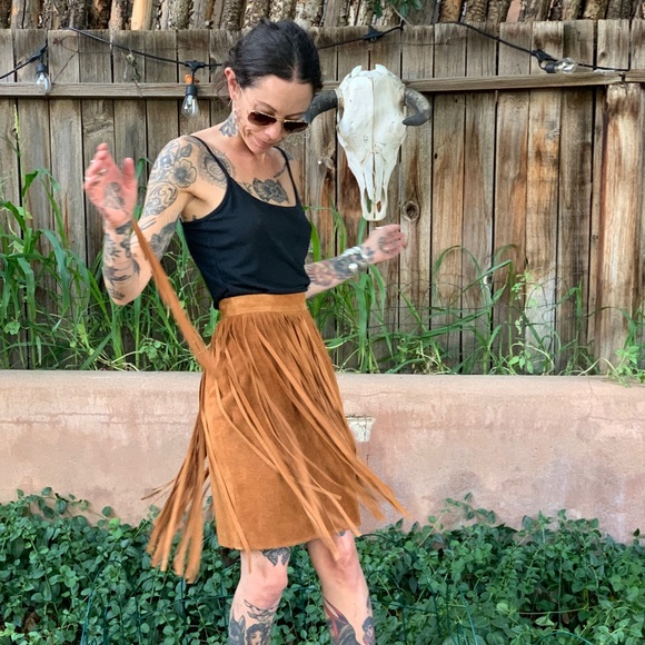 Cedars Vintage 1980s Leather Fringe Skirt Boho Southwestern Style XS/S - Picture 3 of 10